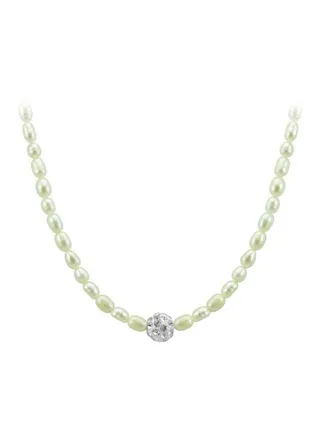 18 Karat Gold Crystal Ball And Pearls Strand Necklace 