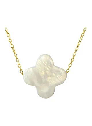10K Gold Flower Design Mother Of Pearl Pendant Necklace 