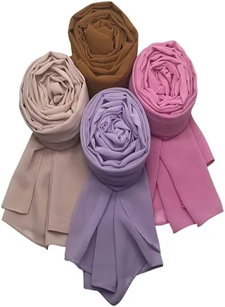 Bundle Of Four Plain Casual Chiffon Scarf Big Size - Multicolor 