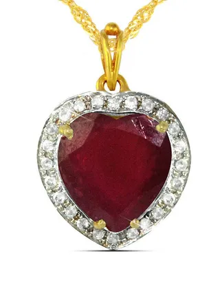 18 Karat Gold 0.14 Carat Diamond Heart Cut Ruby Pendant Necklace 