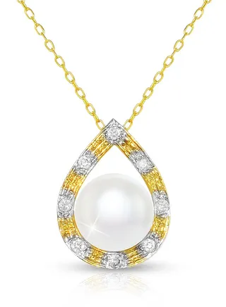 18 Karat Gold Diamonds  And Pearl Pendant Necklace 