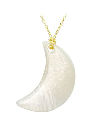 18 Karat Gold Crescent Moon Design Mother Of Pearl Pendant Necklace 