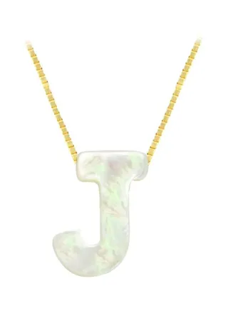 18 Karat Gold Pearl Studded Letter J Pendant Necklace 