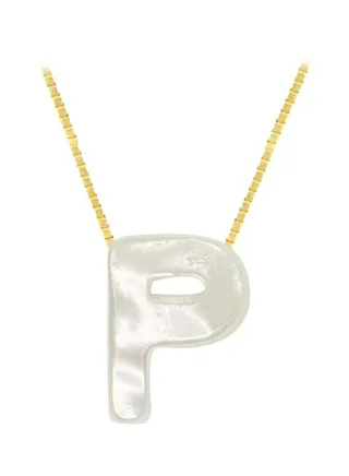 18 Karat Gold P Letter Mother Of Pearl Pendant Necklace 