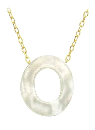 18 Karat Gold O Letter Mother Of Pearl Pendant Necklace 