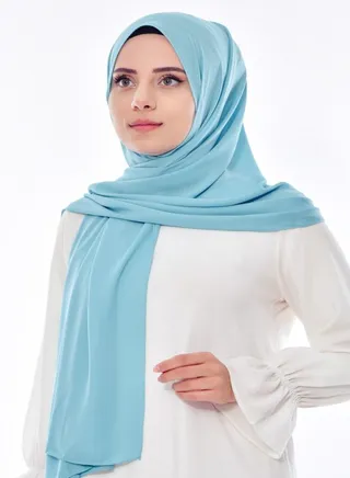 حجاب من فتاه - اسكارف - طرحة شيفون كريب مقاس مناسب - ازرق زهري 
