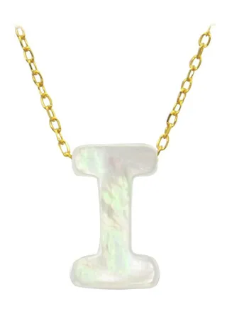 18 Karat Gold I Letter Mother Of Pearl Pendant Necklace 
