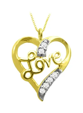 18 Karat Gold Love Design Diamond Studded Pendant Necklace 