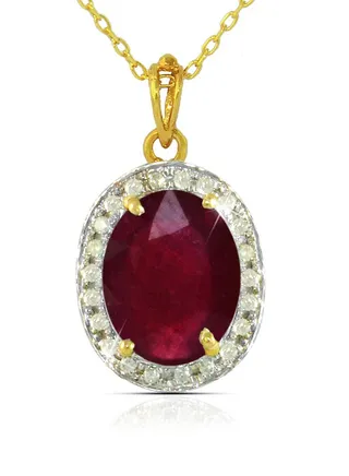 18 Karat Gold 0.12 Carat Diamond And Oval Cut Ruby Pendant Necklace 