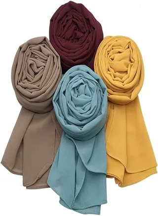 Bundle Of Four Plain Casual Chiffon Scarf Big Size - Multicolor 