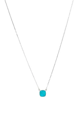 18 Karat White Gold Turquoise Single Stone Necklace 