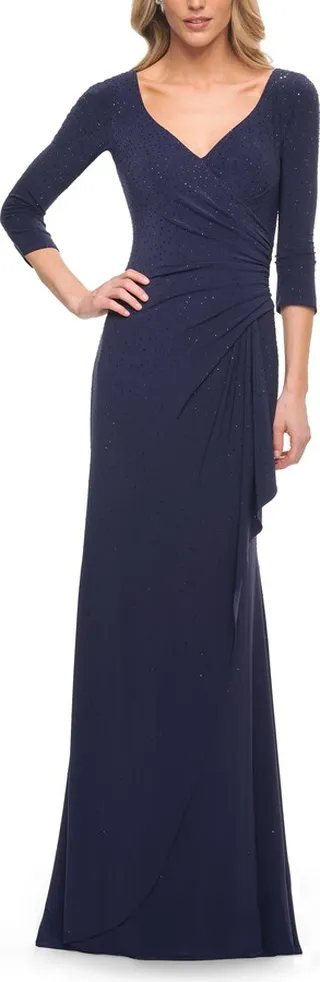 Ruching and Ruffle Detail Elegant Jersey Dress