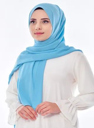 Long Chiffon Crepe Scarf - Sky Blue 