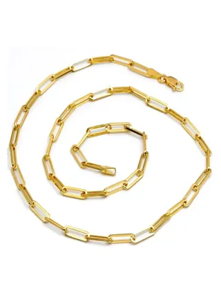 Real Gold Paper Clip Chain Necklace 