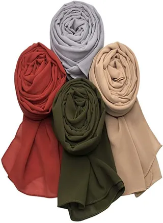 Bundle Of Four Plain Casual Chiffon Scarf Big Size - Multicolor 