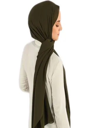 Big Chiffon Crepe Scarf Solid - kaki Green Color 