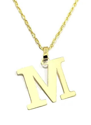 18K Pure Gold Letter M Design Necklace 