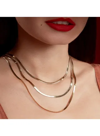 Real Gold Omega Snake Herringbone Belt Chain Necklace 
