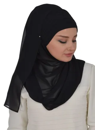 Long Chiffon Crepe Scarf - Dark Black Color 