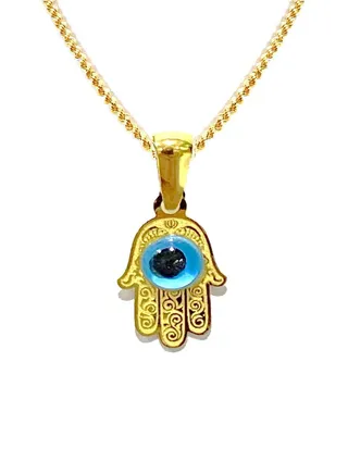 18k Pure Gold Hand with Eye Design Necklace 