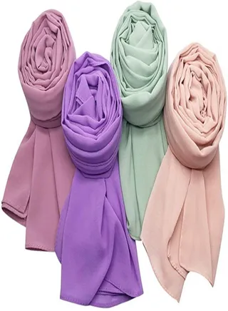 Bundle Of Four Plain Casual Chiffon Scarf Big Size - Multicolor 