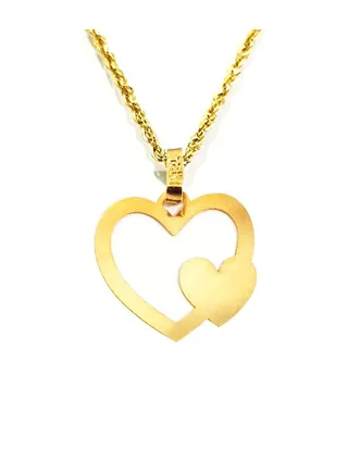 18K Pure Gold Double Heart Design Necklace For Women 