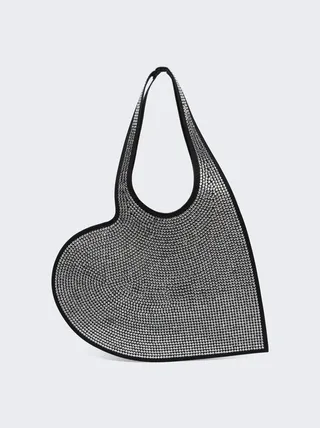 Crstal Embellished Mini Heart Tote Bag Black