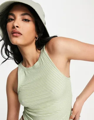 Vero Moda racer neck tank top in green stripe