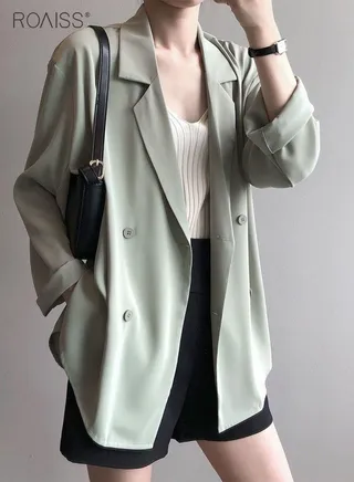 Women's Summer Lightweight Draped Blazer Smooth And Cool Material With Classic Lapel Design Button Open And Close Sunscreen Jacket 