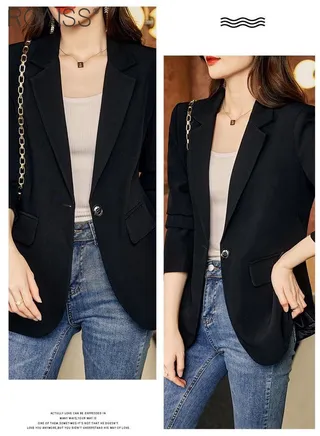 Women's Casual Business Blazer Fashion Casual Solid Color Office Coat Classic Lapel Button Open Placket Coat 