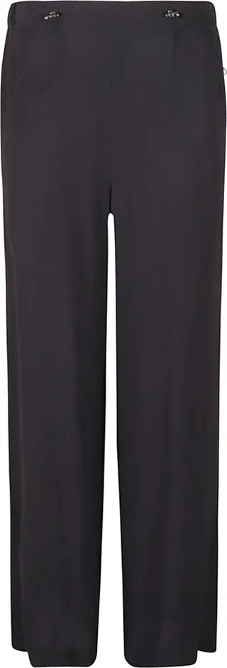 Elastic Waist Straight Leg Plain Trousers