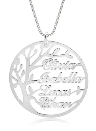 Silver 925 Personalized Family Tree Necklace with Names 
