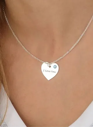 Silver 925 Personalized Engraved Heart with Birthstone Necklace 