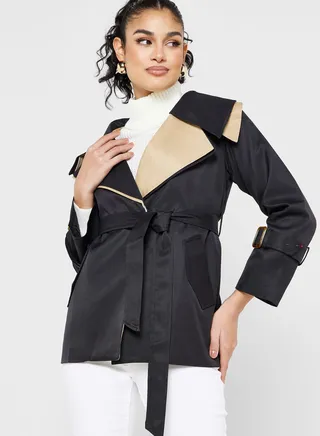 Colorblock Blazer With Wide Collar 