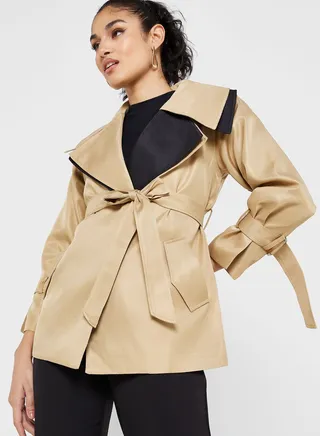 Colorblock Blazer With Wide Collar 