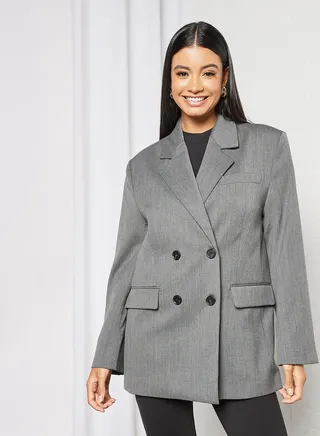 Oversized Double-Breasted Blazer Grey 
