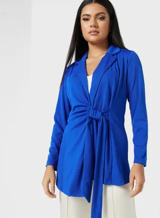 Longline Blazer With Tie Waist Detail 