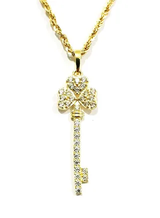 18K Pure Gold Key Design Zircon Stone Necklace 