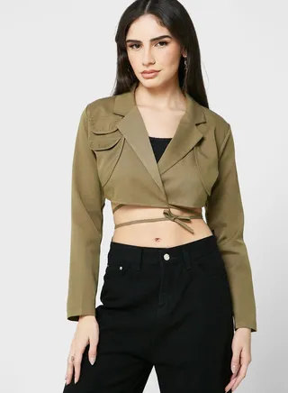 Cropped Blazer With Tie Up Detail 
