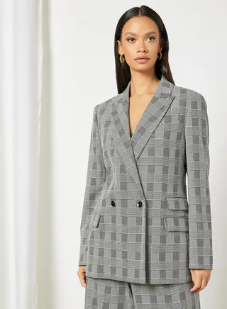 Kyria Longline Checked Blazer Black 