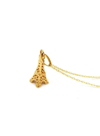 Real Gold Eiffel Tower Necklace 