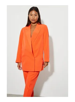 Petite Side Split Double Breasted Blazer 