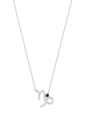 Capri Gold 18K White Gold Capricorn Zodiac Sign Necklace with Garnet 