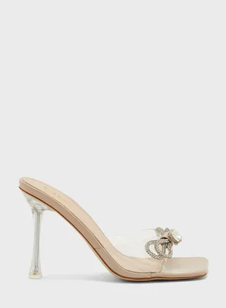 Clear Diamante Bow Square Toe Sandal