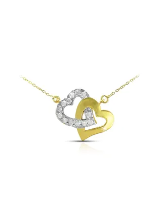 18K Solid Gold And 0.15Cts Diamonds Interlocking Hearts Necklace 