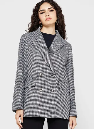 Double Breasted Checkered Blazer 