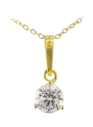 18 Karat Gold Solitaire Necklace With Cubic Zirconia 