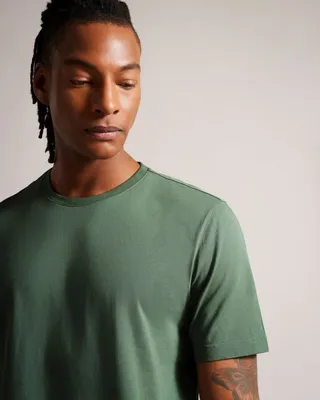 Short Sleeve Regular Fit Plain T-Shirt in Medium Green
