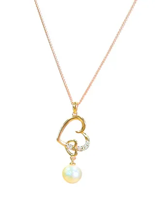 18K Gold Pearl Pendant With Diamond Necklace 
