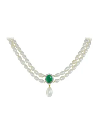 18 Karat Gold Diamonds And Pearls Necklace 